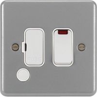Show details for  Metal Clad 13A Switched Fuse Connection Unit with LED Indicator, Flex Outlet, Backbox and Knockouts, 1 Gang, Grey, White Insert, Sollysta Range