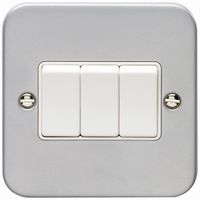 Show details for  Metal Clad 10A 2 Way Switch, 3 Gang, Grey, White Insert, Utility Range