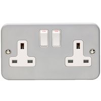 Show details for  Metal Clad 13A Double Pole Switched Socket, 2 Gang, Grey, White Insert, Utility Range