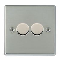 Show details for  100W LED 2 Way Push On/Off Rotary Dimmer Switch, 2 Gang, Bright Steel