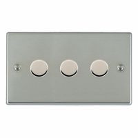 Show details for  100W LED 2 Way Push On/Off Rotary Dimmer Switch, 3 Gang, Bright Steel