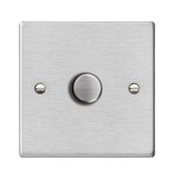 Show details for  100W LED 2 Way Push On/Off Rotary Dimmer Switch, 1 Gang, Satin Steel