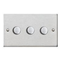Show details for 100W LED 2 Way Push On/Off Rotary Dimmer Switch, 3 Gang, Satin Steel