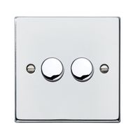 Show details for  100W LED 2 Way Push On/Off Rotary Dimmer Switch, 2 Gang, Bright Chrome