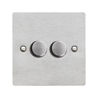 Show details for  100W LED 2 Way Push On/Off Rotary Dimmer Switch, 2 Gang, Satin Steel