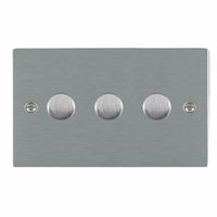 Show details for  100W LED 2 Way Push On/Off Rotary Dimmer Switch, 3 Gang, Satin Steel
