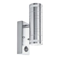 Show details for  IP44 GU10 Stainless Steel Twin Outdoor Wall Light with PIR