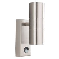 Show details for  IP44 GU10 Stainless Steel Twin LED Outdoor Wall Light with PIR