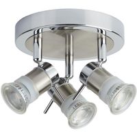 Show details for  50W LED Round Spotlight, 3 x GU10, Chrome/Satin Silver, IP44, Aries Range (Lamps Not Included)