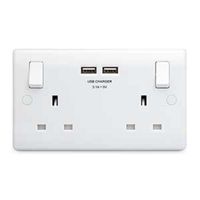 Show details for  13A Switched Socket with 2 x USB Outlet, 1 Gang, White