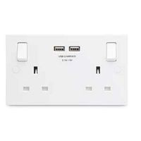 Show details for  13A Switched Socket with USB Charger, 2 Gang, White