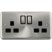 Show details for 13A Double Pole Switched Socket (Twin Earth), 2 Gang, Satin Chrome, Black, Deco Plus Range