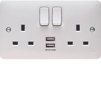 Show details for  13A Double Pole Switched Socket with USB Ports, 2 Gang, White, Sollysta Range
