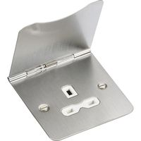 Show details for  13A 1 Gang Unswitched Floor Socket - Brushed Chrome White Insert