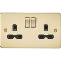 Show details for  13A Double Pole Switched Socket, 2 Gang, Brushed Brass, Black Trim, Flat Plate Range
