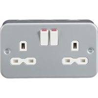 Show details for  Metal Clad 13A Double Pole Switched Socket, 2 Gang, Grey, White Insert