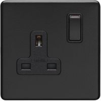 Show details for  13A Double Pole Switched Socket, 1 Gang, Matt Black