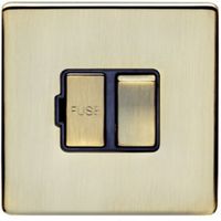 Show details for  13A Double Pole Switched Fuse Spur, 1 Gang, Antique Brass, Black
