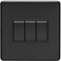 Show details for  10A 2 Way Switch, 3 Gang, Matt Black, Black