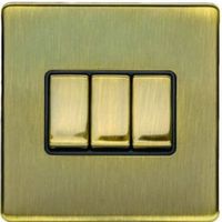 Show details for  10A 2 Way Switch, 3 Gang, Antique Brass, Black Insert, Concealed Range