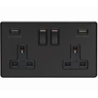 Show details for  13A Switch Socket with 3.1A USB Outlet, 2 Gang, Matt Black, Black