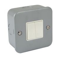 Show details for  Metal Clad 2 Gang 2 Way Light Switch - White Insert & Rocker