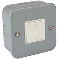Show details for  Metal Clad 2 Way Switch, 2 Gang, Grey, White Insert