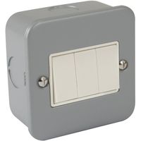 Show details for  Metal Clad 2 Way Switch, 3 Gang, Grey, White Insert