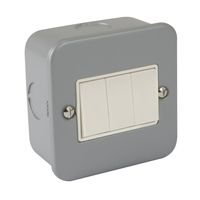 Show details for  Metal Clad 3 Gang 2 Way Light Switch - White Insert & Rocker