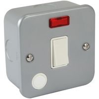 Show details for  Metal Clad 45A Double Pole Switch with Neon and Flex Outlet, 1 Gang, Grey, White Insert
