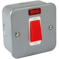 Show details for  Metal Clad 45A Double Pole Switch with Neon and Red Rocker, 1 Gang, Grey, White Insert
