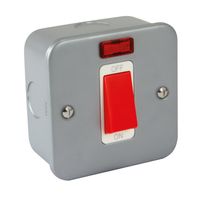 Show details for  Metal Clad 1 Gang 45A DP Switch c/w Neon & Flex Outlet - Red Rocker