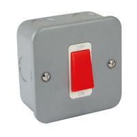 Show details for  Metal Clad 1 Gang 45A DP Switch - Red Rocker