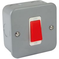Show details for  Metal Clad 45A Double Pole Switch with Red Rocker, 1 Gang, Grey, White Insert
