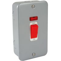 Show details for  Metal Clad 45A Double Pole Switch with Neon and Red Rocker, 2 Gang, Grey, White Insert