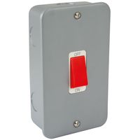 Show details for  Metal Clad 45A Double Pole Switch with Red Rocker, 2 Gang, Grey, White Insert