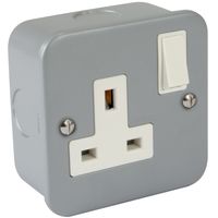 Show details for  Metal Clad 13A Double Pole Switched Socket, 1 Gang, Grey, White Insert