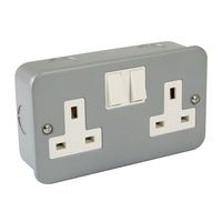 Show details for  Metal Clad 2 Gang 13A DP Switched Socket - White Insert & Rocker