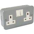 Show details for  Metal Clad 13A Double Pole Switched Socket, 2 Gang, Grey, White Insert