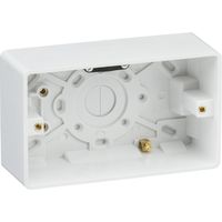 Show details for  Curved Edge 47mm Pattress Box with Earth Terminal and Cable Strain Relief, 2 Gang, White