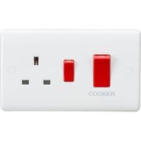 Show details for 45A Double Pole Switch and 13A Switched Socket, 2 Gang, White, Curved Edge Range