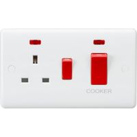 Show details for 45A Double Pole Switch and 13A Switched Socket with Neon, 2 Gang, White, Curved Edge Range