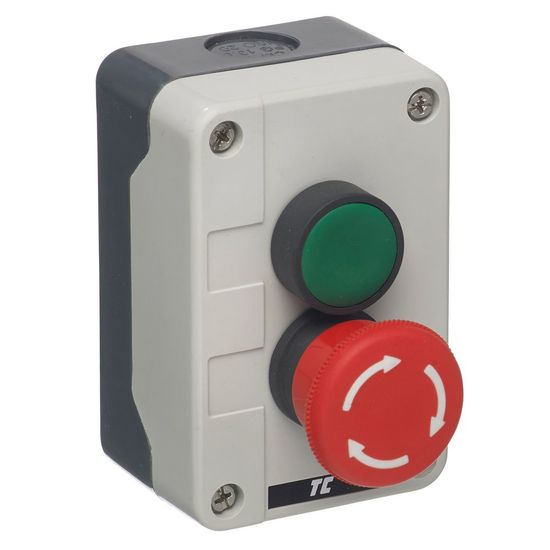 2 Position Plastic (IP65) Green / Emergency Stop + 1N/O + 1N/C