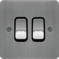 Show details for 10AX 2 Way Wall Switch, 2 Gang, Brushed Steel, Black Trim, Sollysta Range