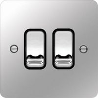 Show details for  10AX 2 Way Wall Switch, 2 Gang, Polished Steel, Black Trim, Sollysta Range