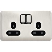 Show details for 13A Switched Socket, 2 Gang, Stainless Steel, Black Trim, Lisse Range