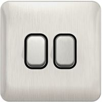 Show details for 10AX 2 Way Plate Switch, 2 Gang, Stainless Steel, Black Trim, Lisse Range