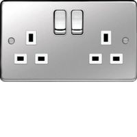 Show details for 13A Double Pole Switched Socket, 2 Gang, Polished Steel, White Trim, Sollysta Range