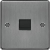 Show details for  Secondary Telephone Socket, 1 Gang, Brushed Steel, Black Trim, Sollysta Range