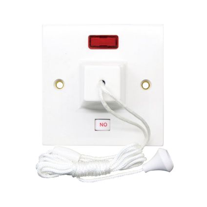 45A DOUBLE POLE PULL SWITCH WITH NEON INDICATOR WHITE SHOWER SWITCH 1-GANG 